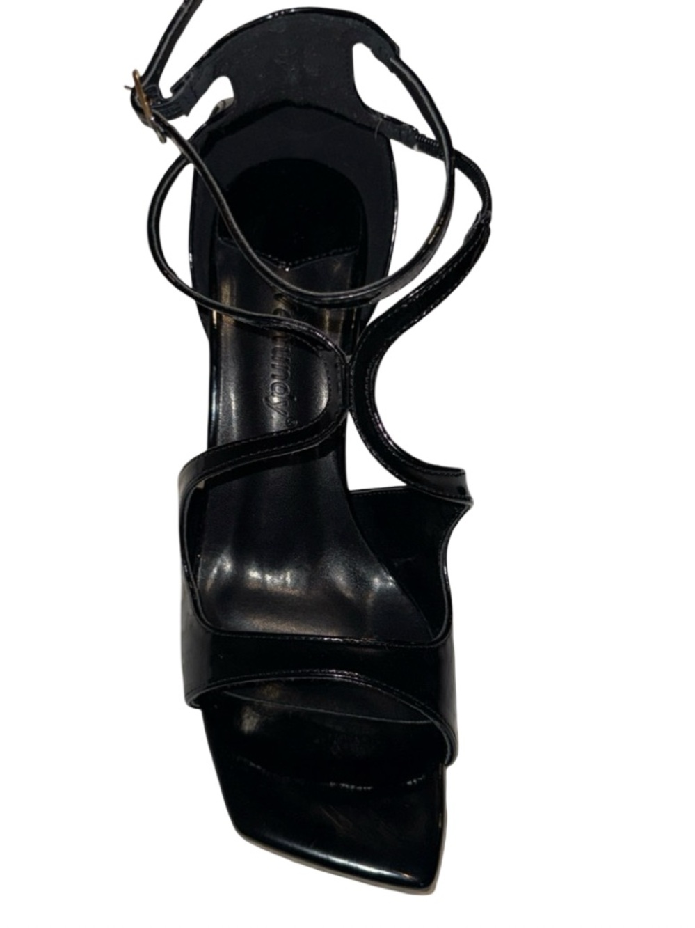 Vertundy Black Patent Strappy Stiletto Heels - Size 9 Square Open Toe Sandals - Picture 3 of 14